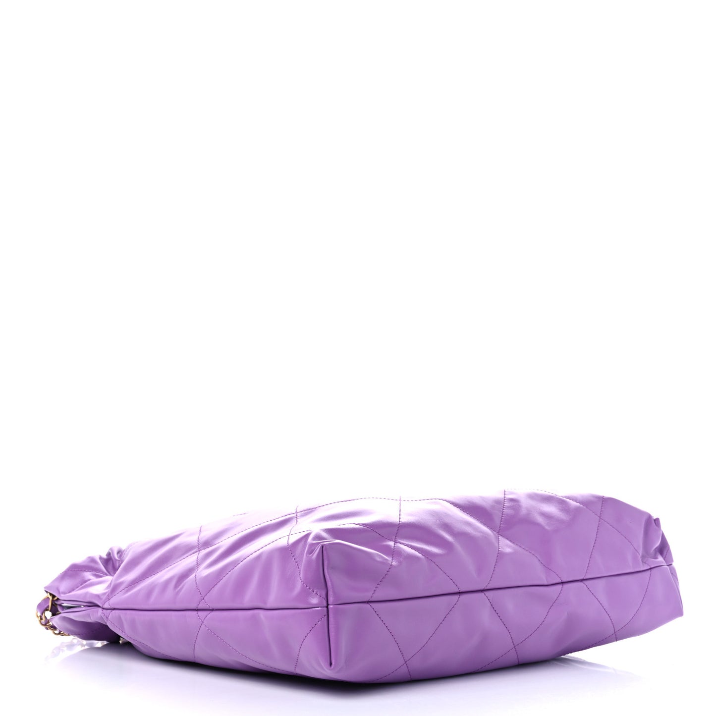 Shiny Calfskin Quilted Chanel 22 Drawstring Bag Purple
