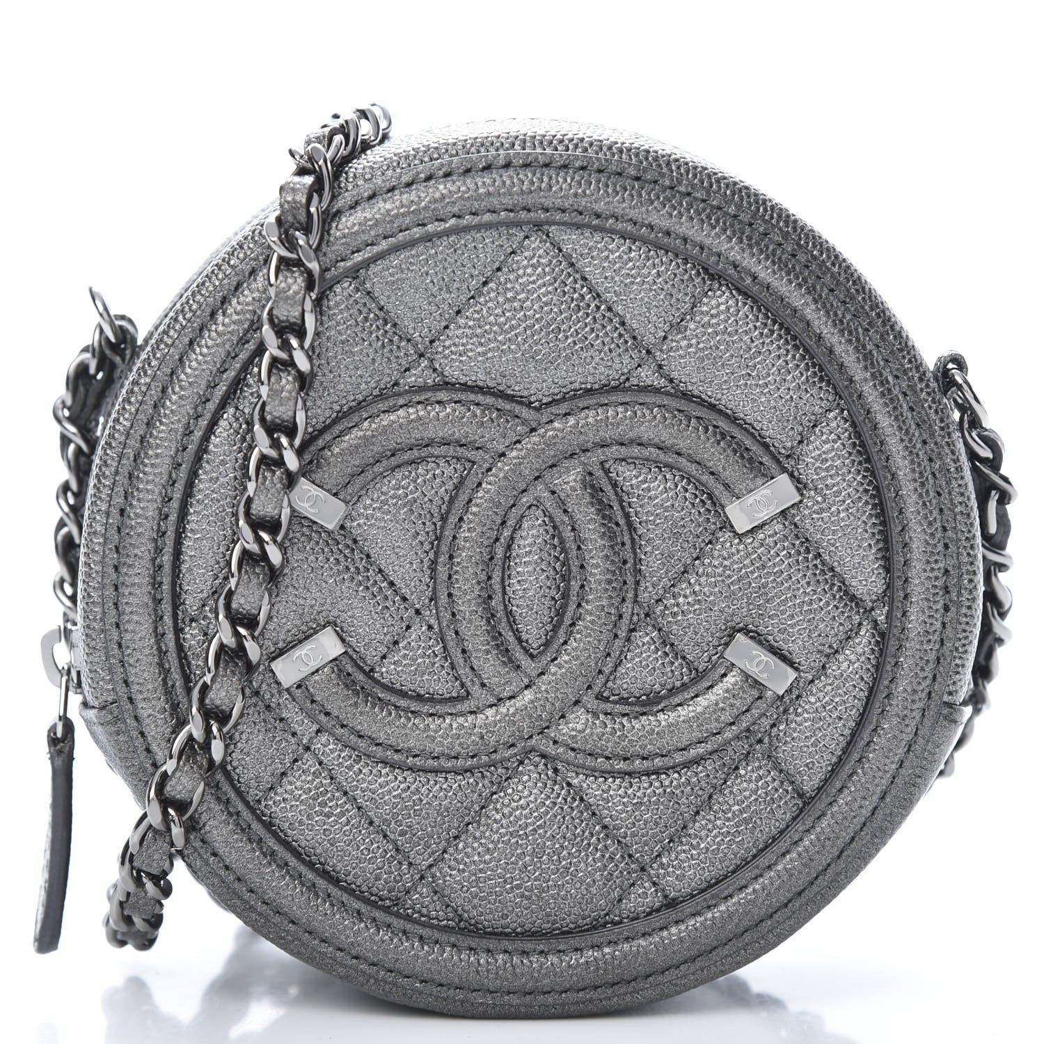 Chanel Metallic Caviar Quilted Round Filigree Crossbody Dark Silver 8 of 11