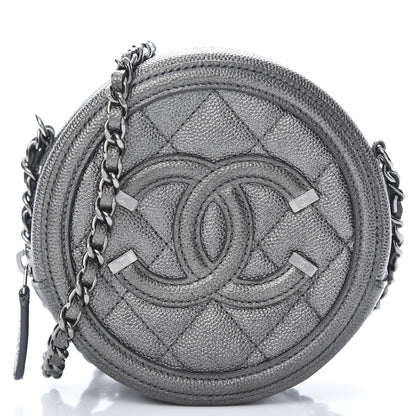 Chanel Metallic Caviar Quilted Round Filigree Crossbody Dark Silver 8 of 11