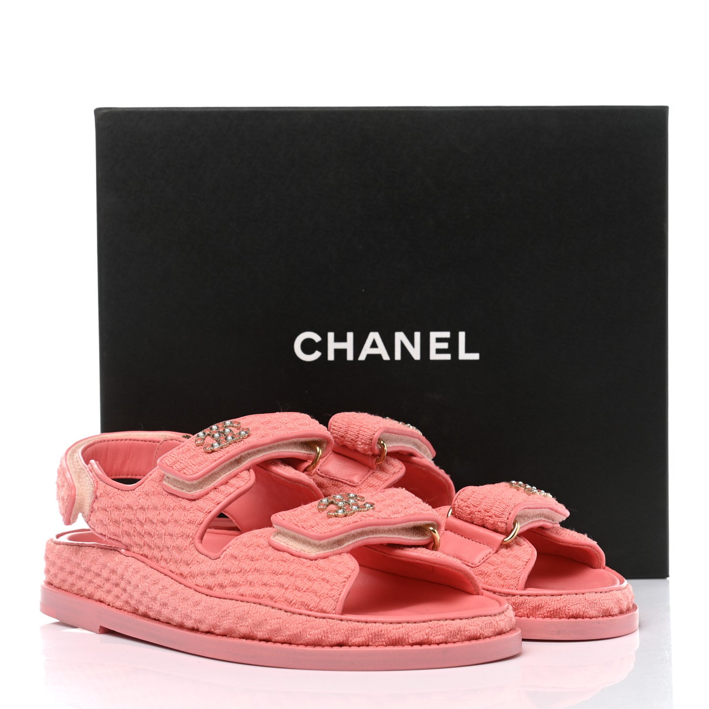 Knit Fabric Velcro Dad Sandals 38 Coral
