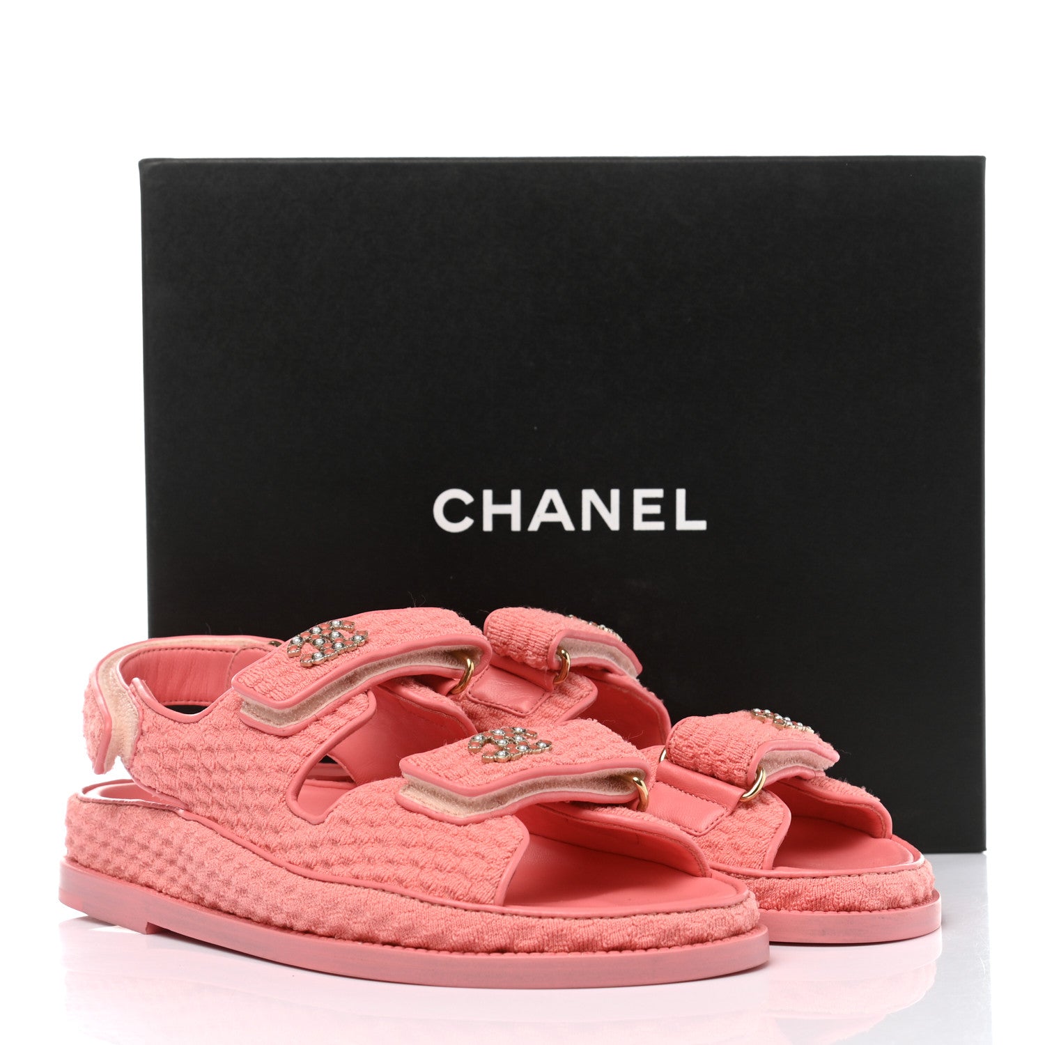 Chanel Knit Fabric Velcro Dad Sandals 38 Coral 9 of 9