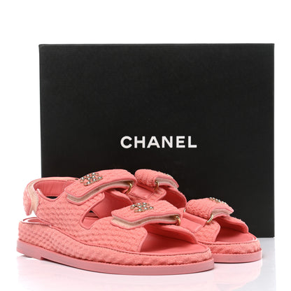 Chanel Knit Fabric Velcro Dad Sandals 38 Coral 9 of 9