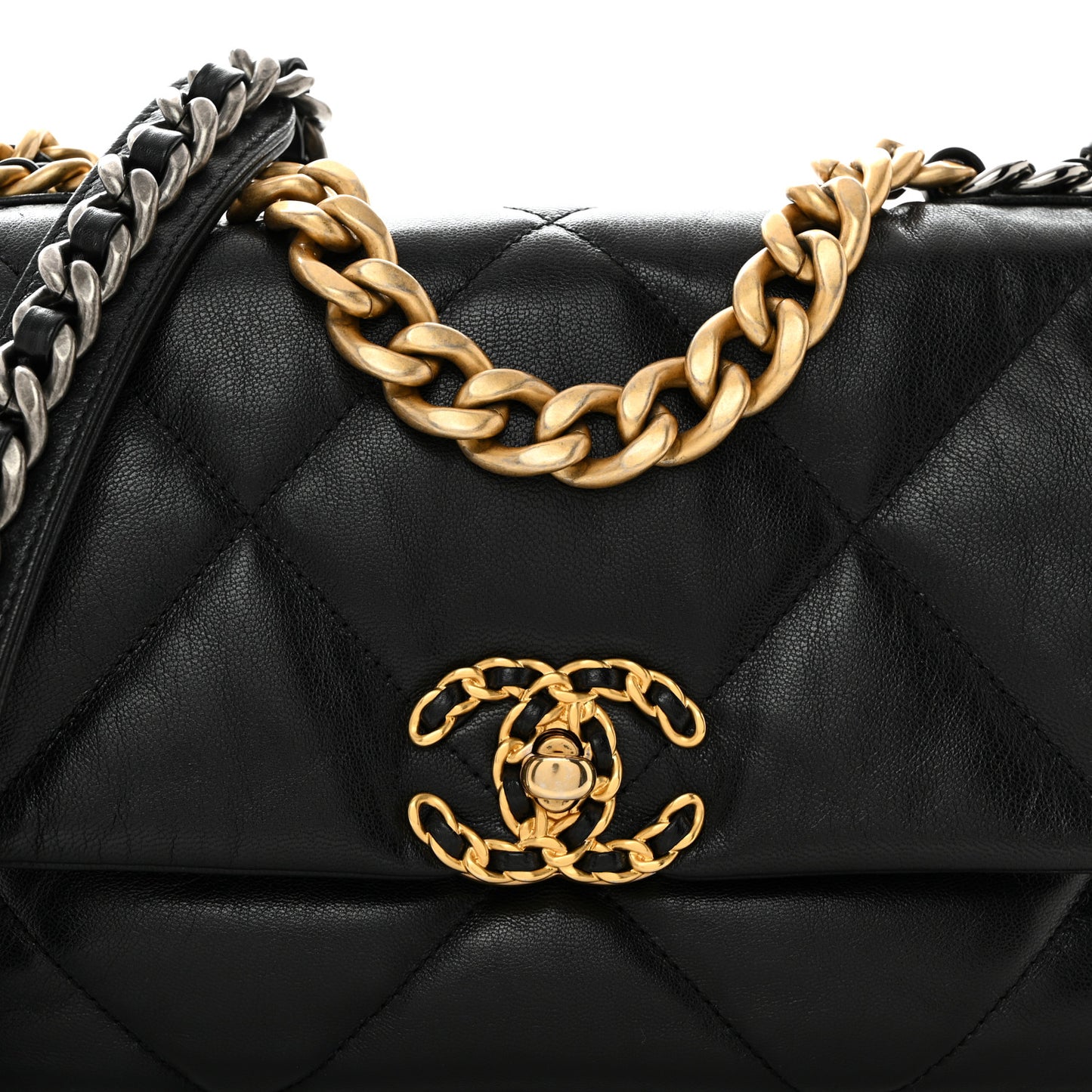 Shiny Goatskin Quilted Medium Chanel 19 Flap Black