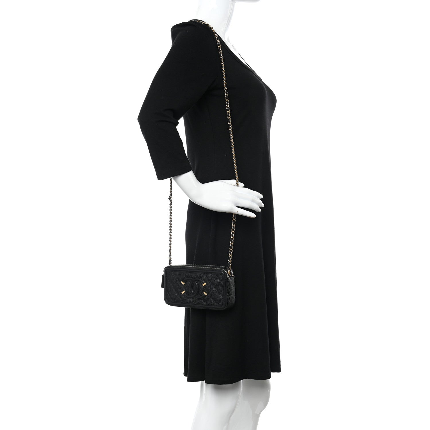 Chanel Caviar Quilted CC Filigree Clutch With Chain Black 2 of 14