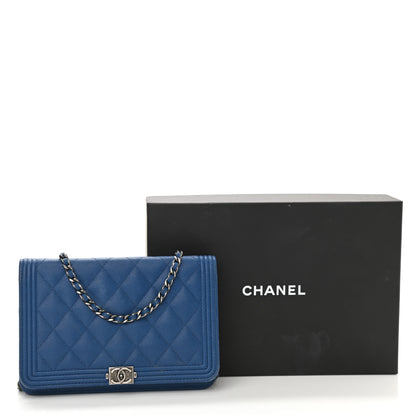 Chanel Caviar Quilted Boy Wallet On Chain WOC Blue 14 of 14