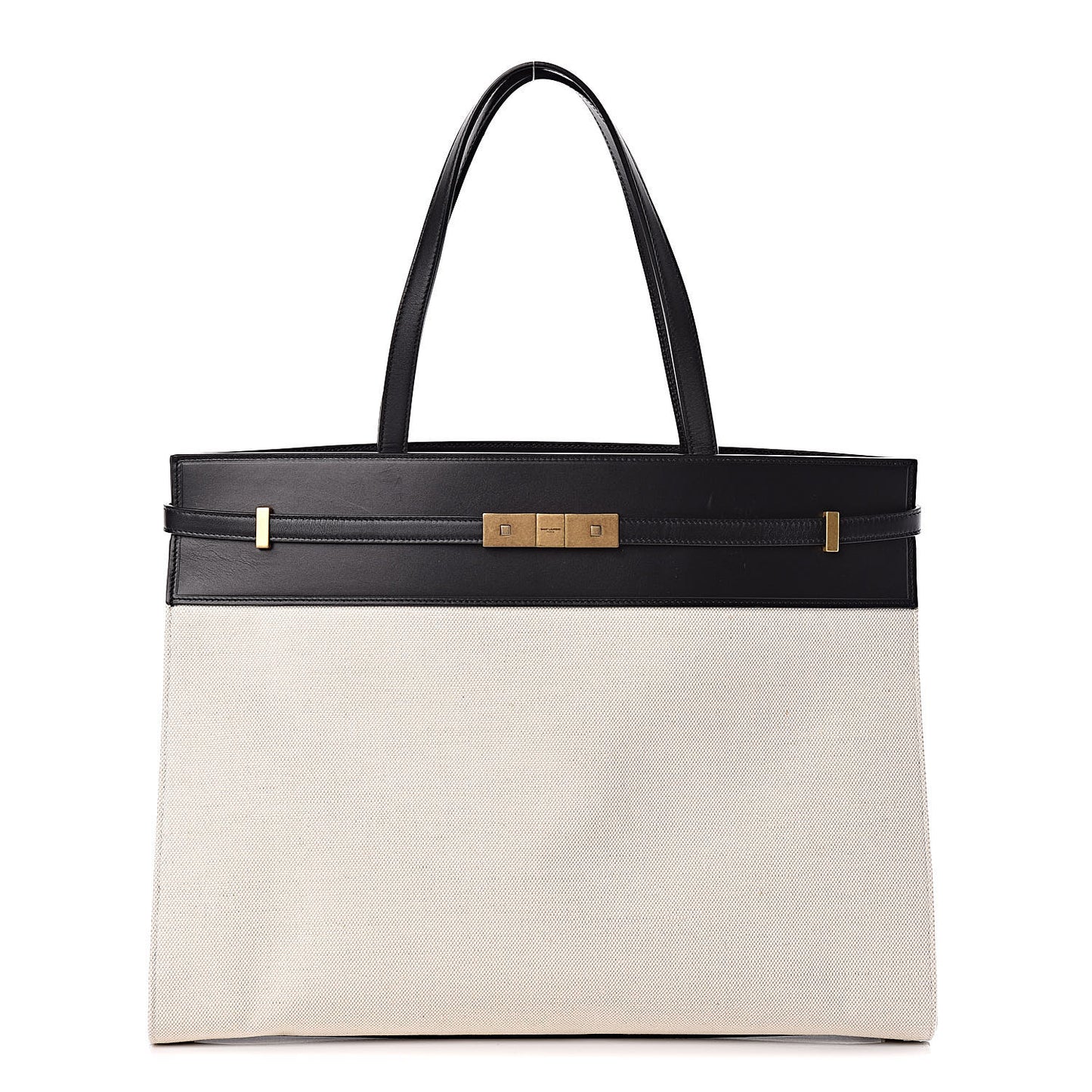 Canvas Calfskin Medium Manhattan Shopper Tote Natural Black