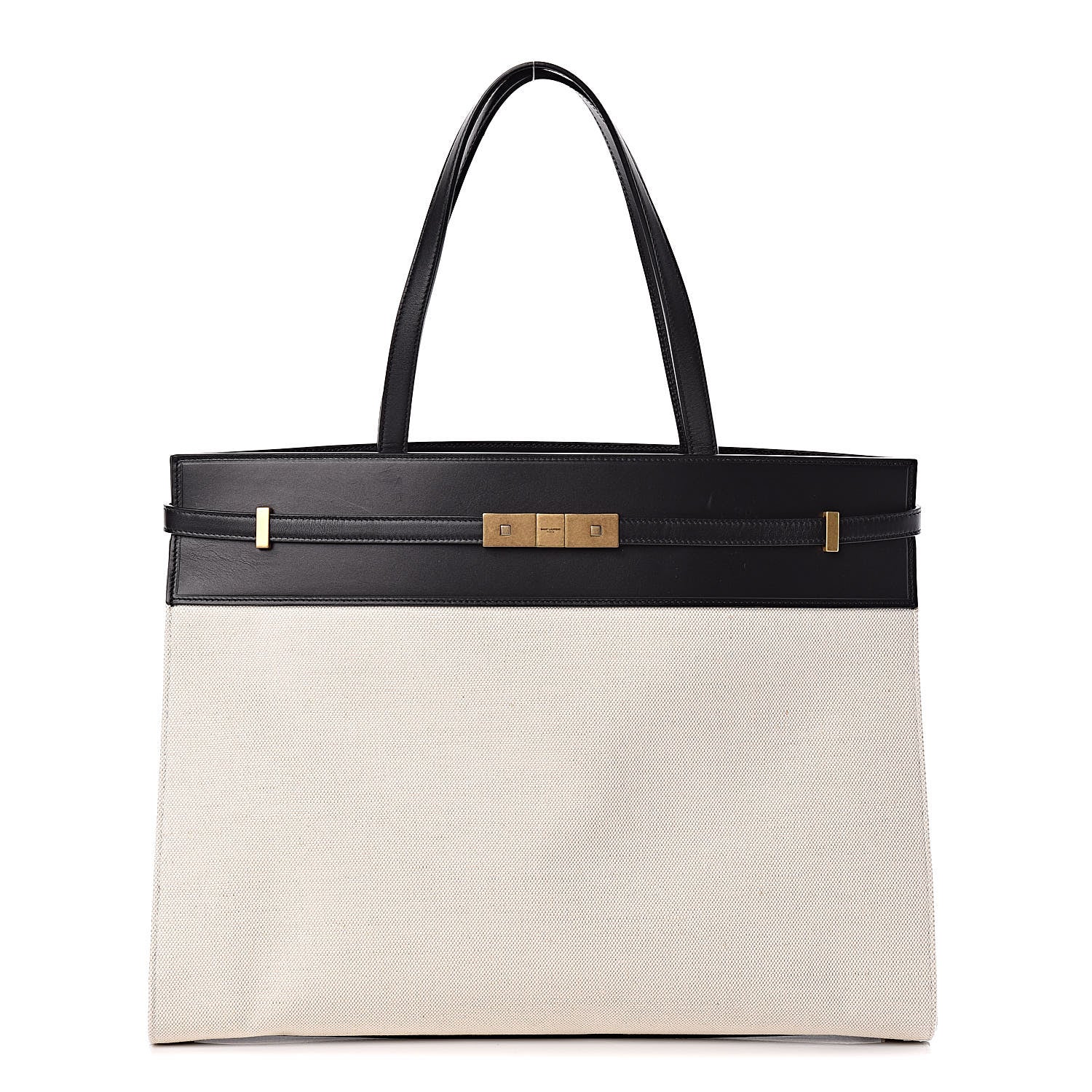 Saint Laurent Canvas Calfskin Medium Manhattan Shopper Tote Natural Black 1 of 9