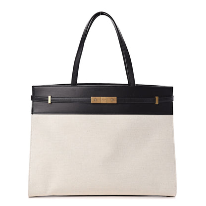 Saint Laurent Canvas Calfskin Medium Manhattan Shopper Tote Natural Black 1 of 9