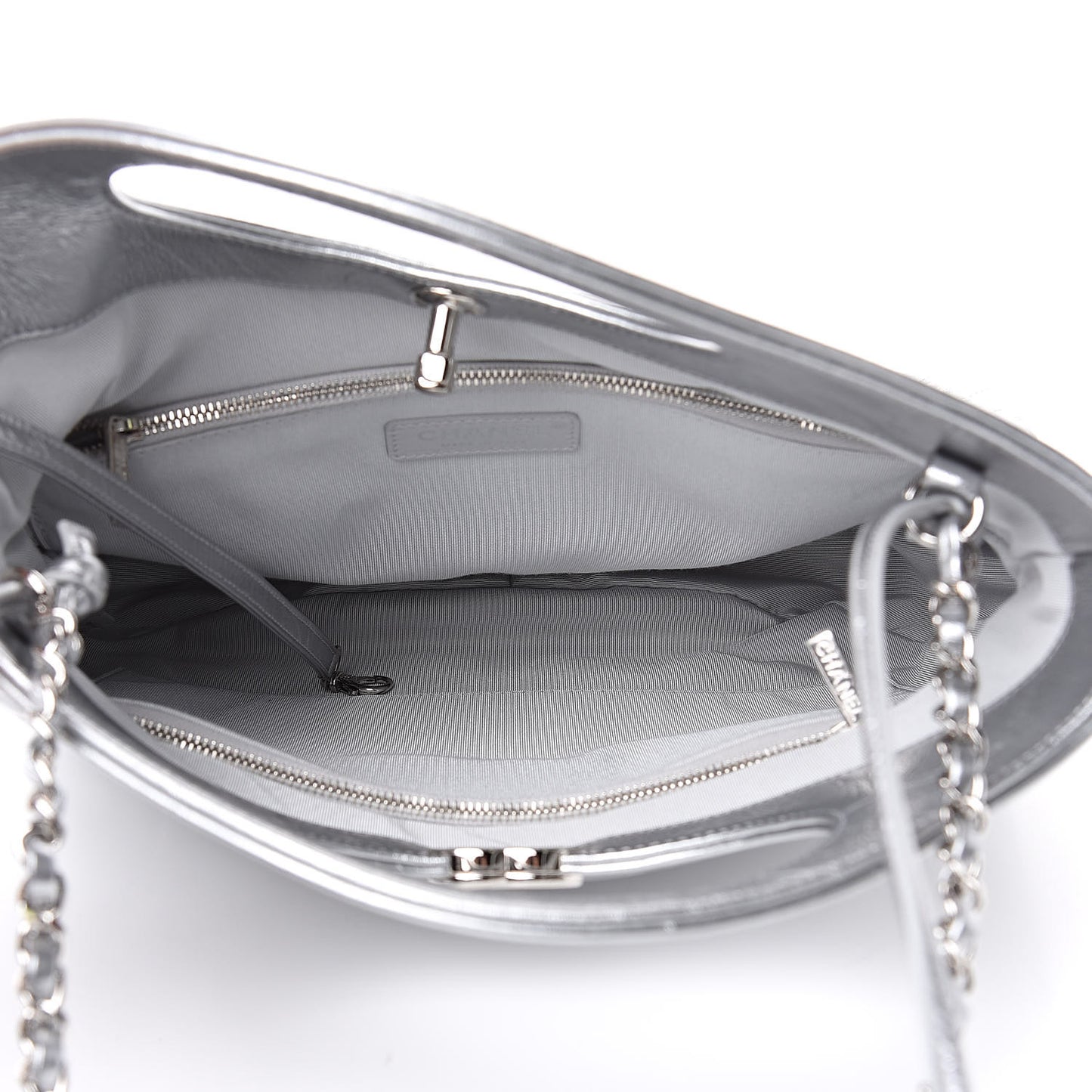 Metallic Crumpled Calfskin Small 31 Shopping Bag Silver