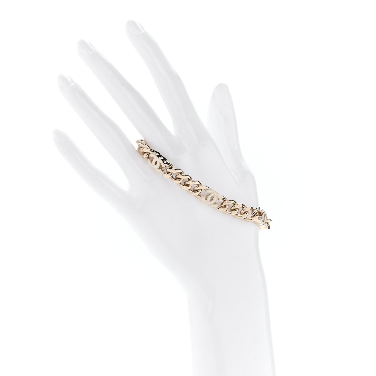 Enamel Metal CC Chain Bracelet Gold White