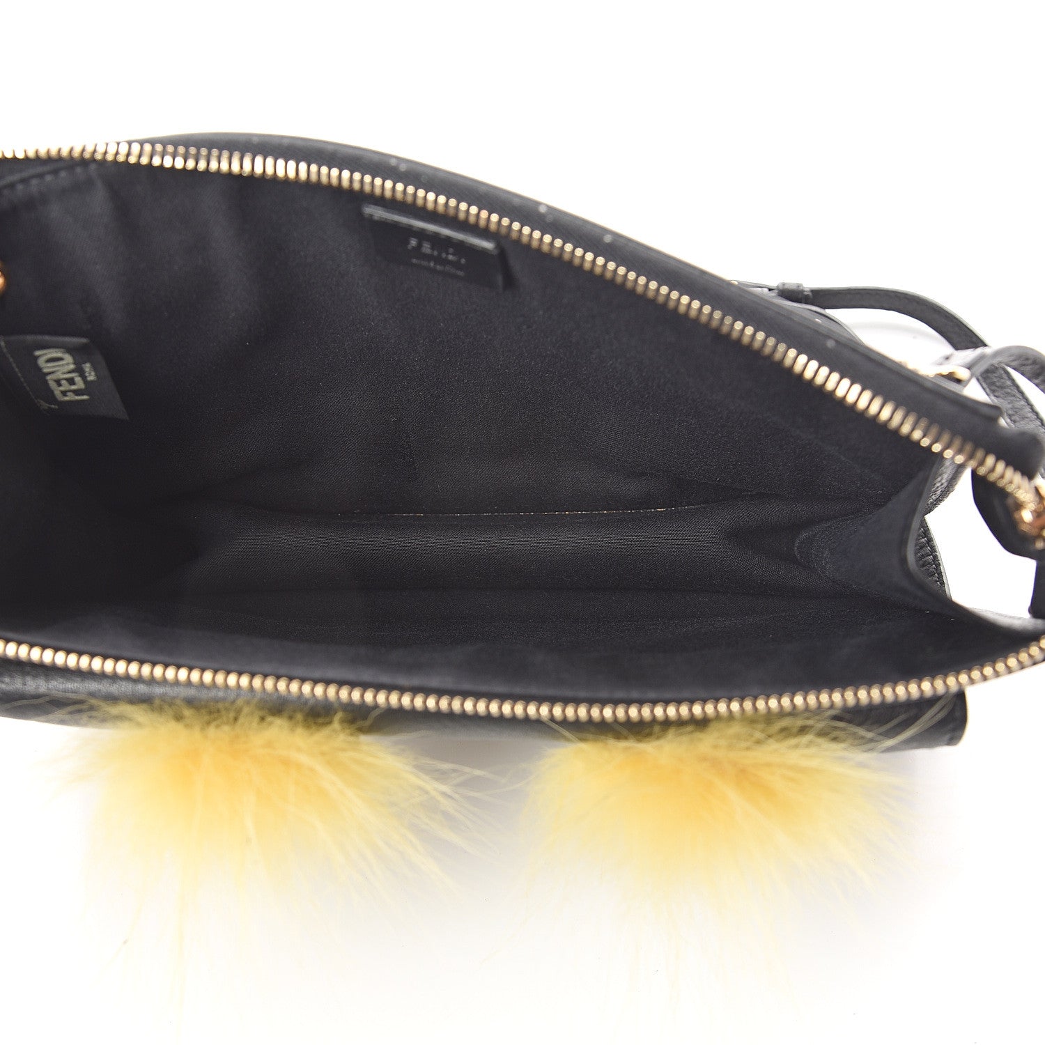 Fendi Vitello Dolce Fox Fur Monster Eyes Mini 2Jours Pouch Black Yellow 4 of 8