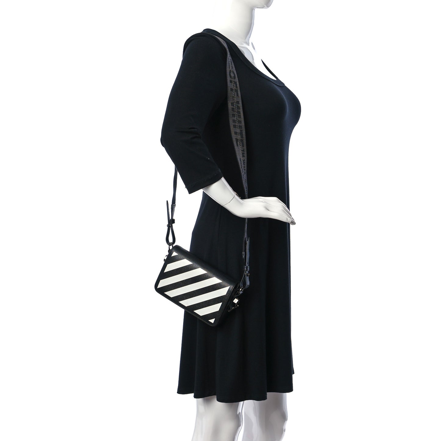 Saffiano Striped Mini Diag Bag Black White