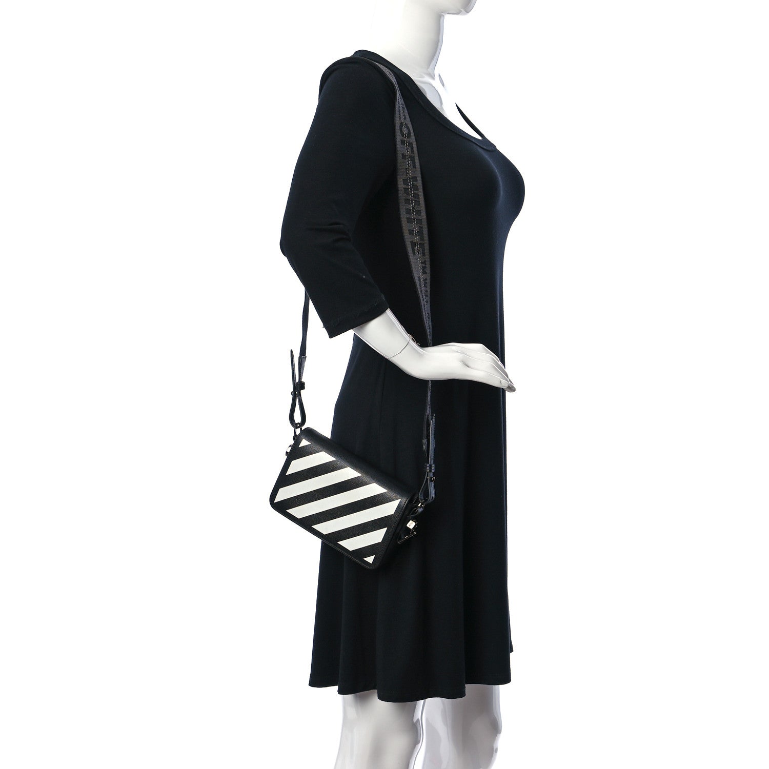 Off-White Saffiano Striped Mini Diag Bag Black White 2 of 13