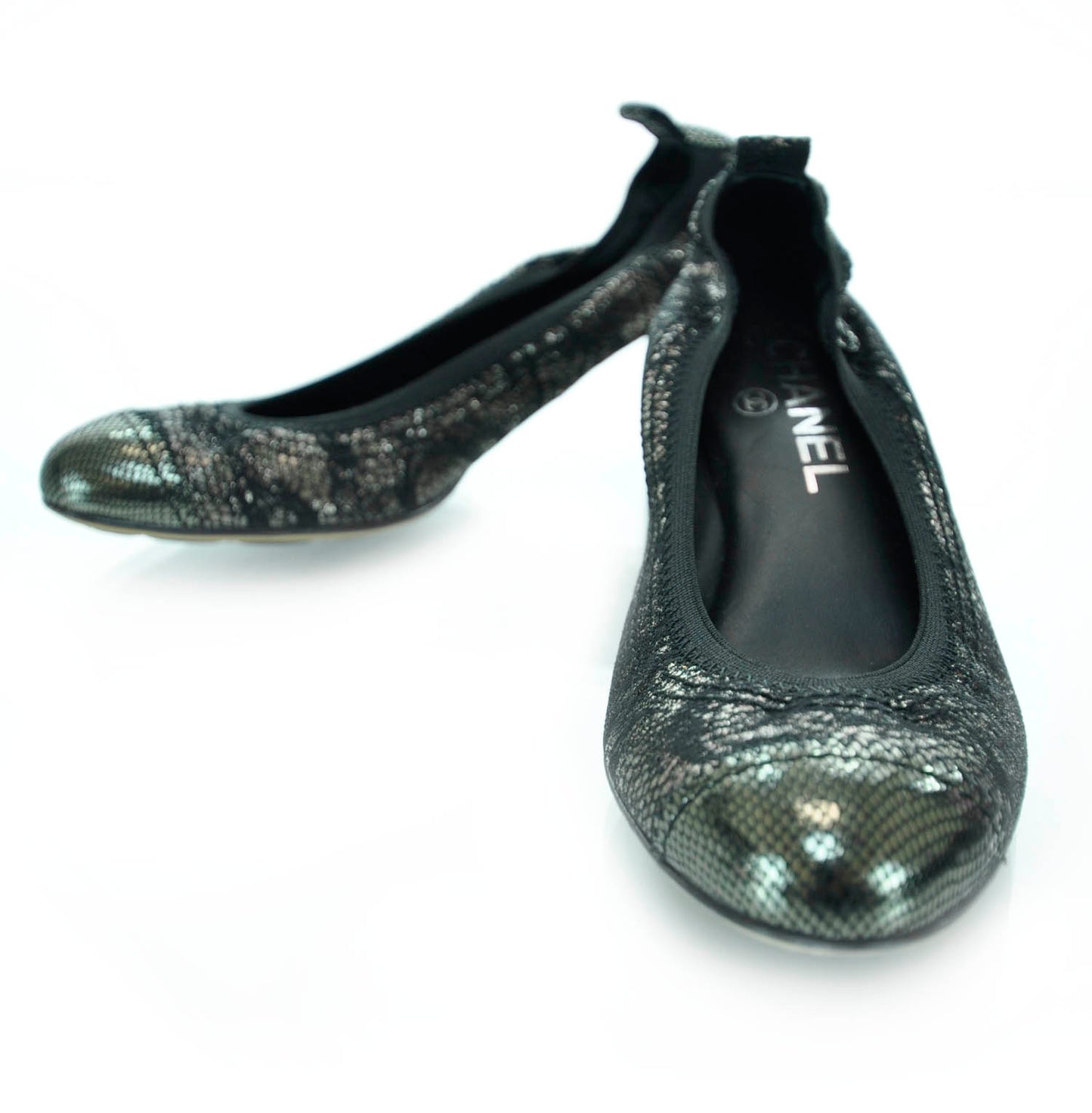 Snakeskin Embossed Cap Toe Lace Overlay Elastic Heels 35.5