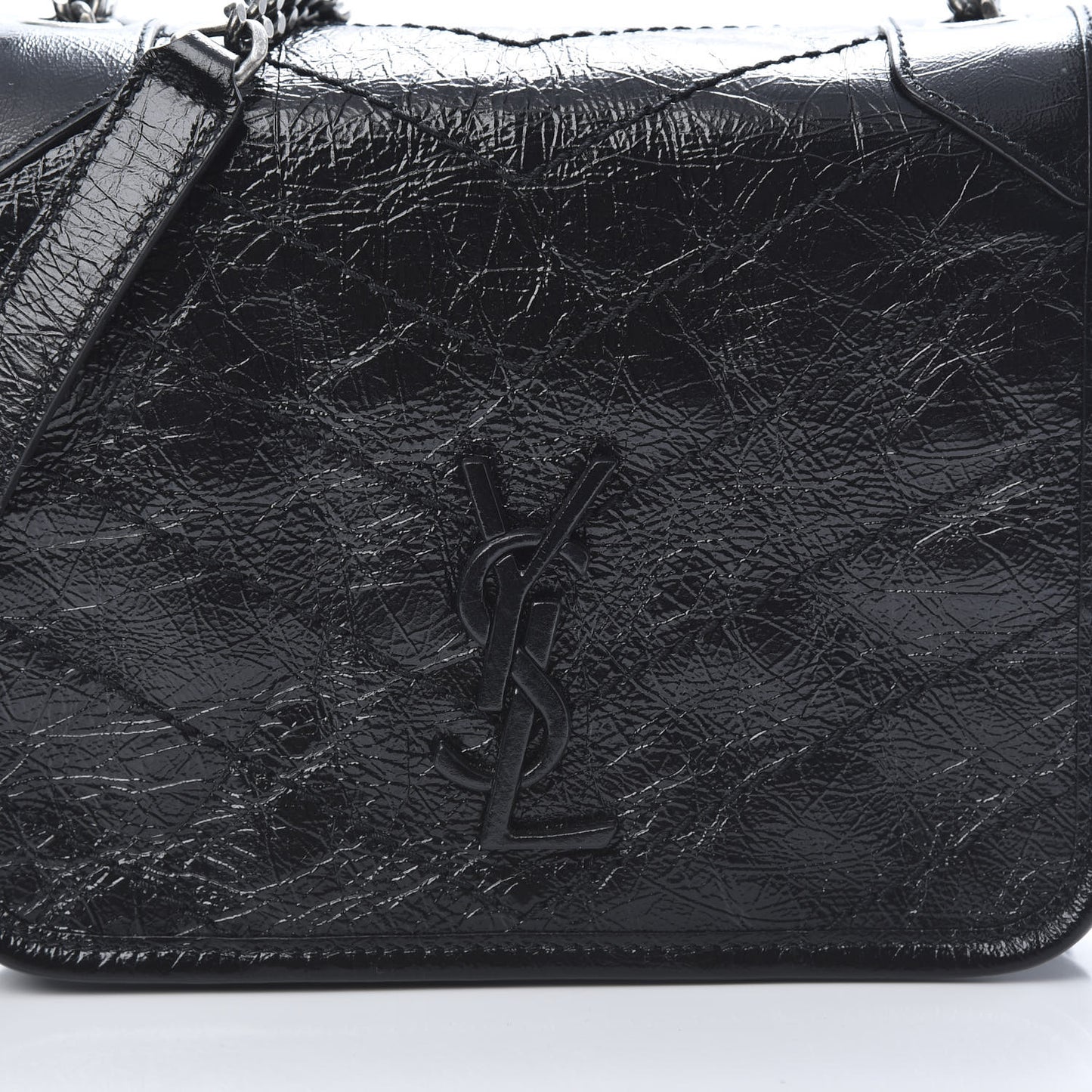 Crinkled Calfskin Matelasse Monogram Niki Chain Wallet Black