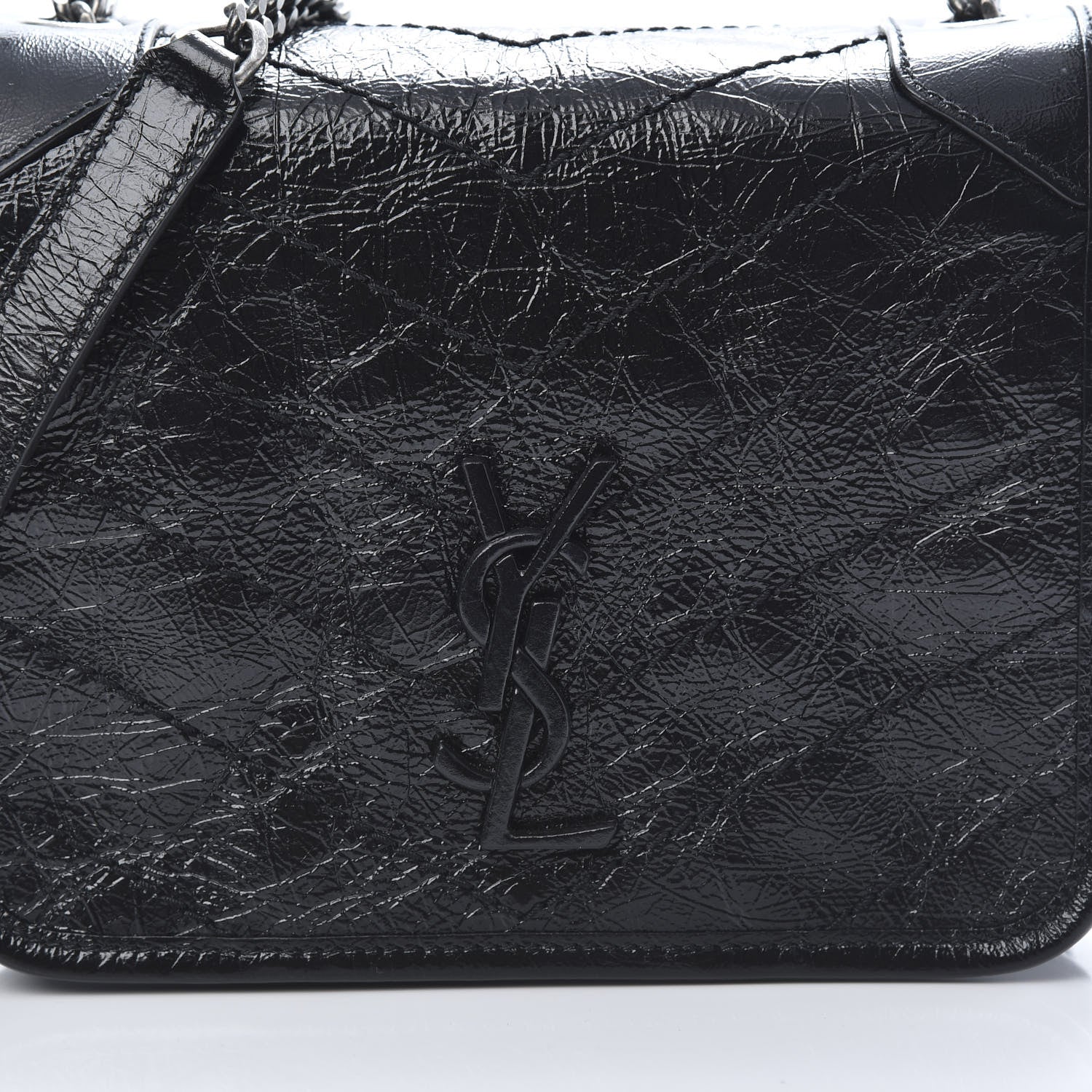 Saint Laurent Crinkled Calfskin Matelasse Monogram Niki Chain Wallet Black 8 of 10