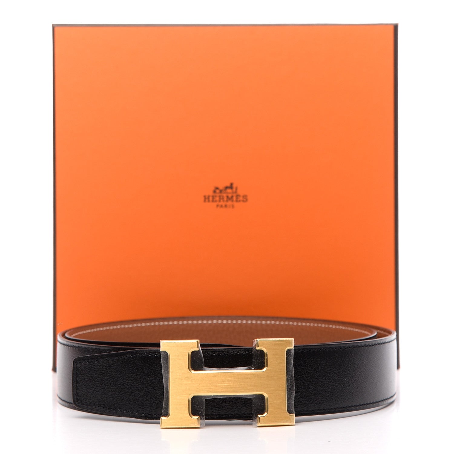 Hermes Box Togo 32mm H Belt 95 Black Gold 6 of 6