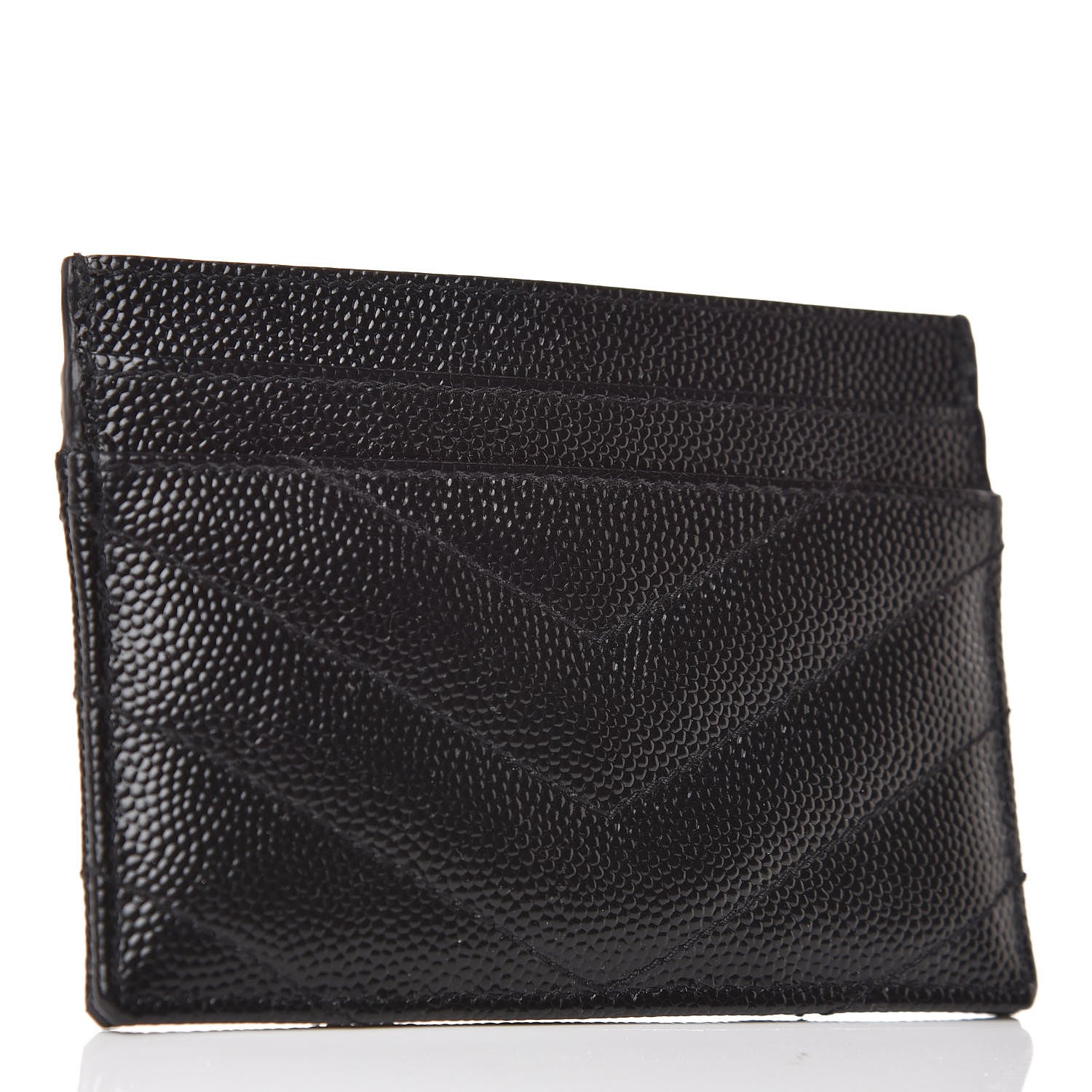 Saint Laurent Grain De Poudre Matelasse Chevron Monogram Credit Card Case Black 3 of 7