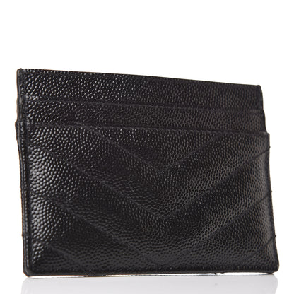 Saint Laurent Grain De Poudre Matelasse Chevron Monogram Credit Card Case Black 3 of 7