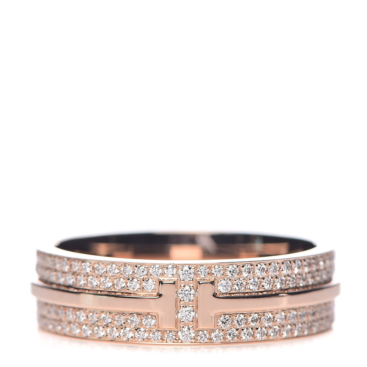 Tiffany 18K Rose Gold Diamond T Two Band Ring 58 8.5 1 of 5