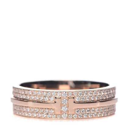 Tiffany 18K Rose Gold Diamond T Two Band Ring 58 8.5 1 of 5
