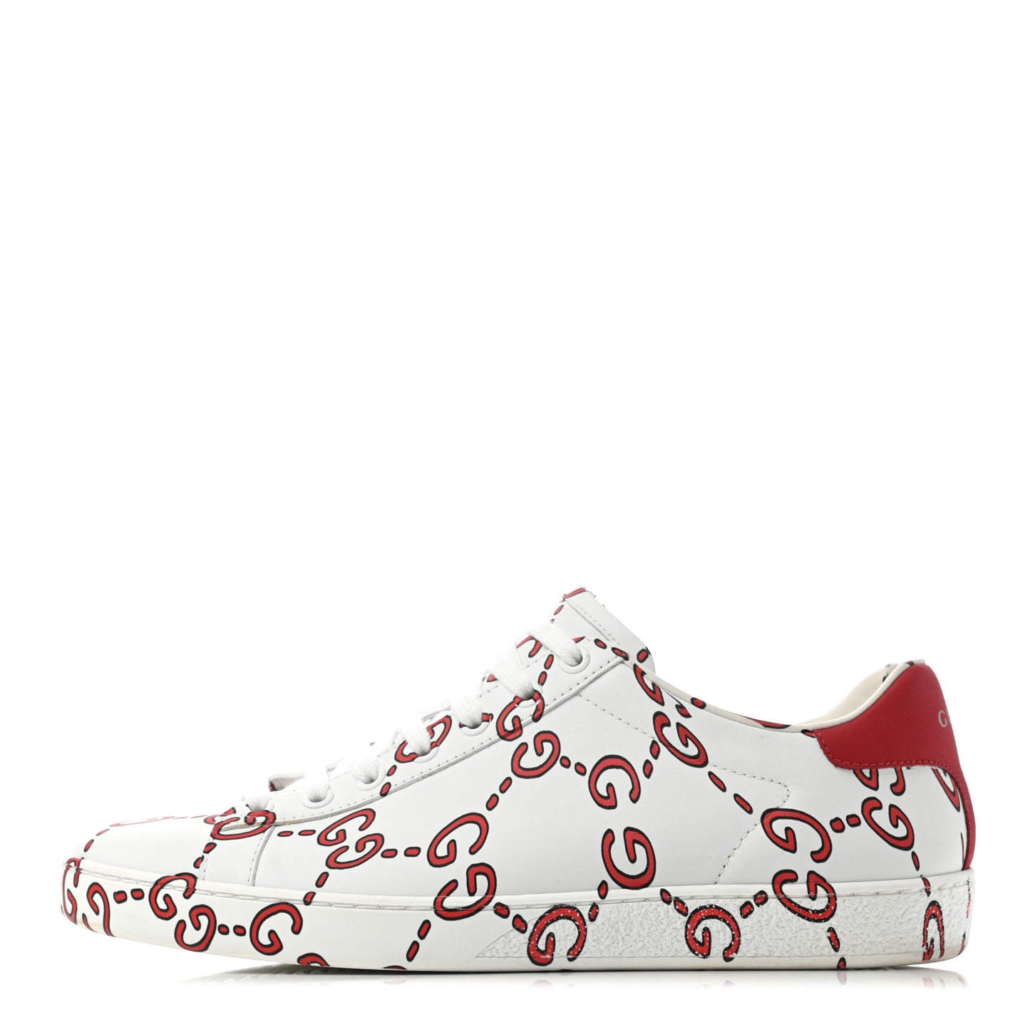 Calfskin GucciGhost Print Ace Sneakers 39 White Hibiscus Red