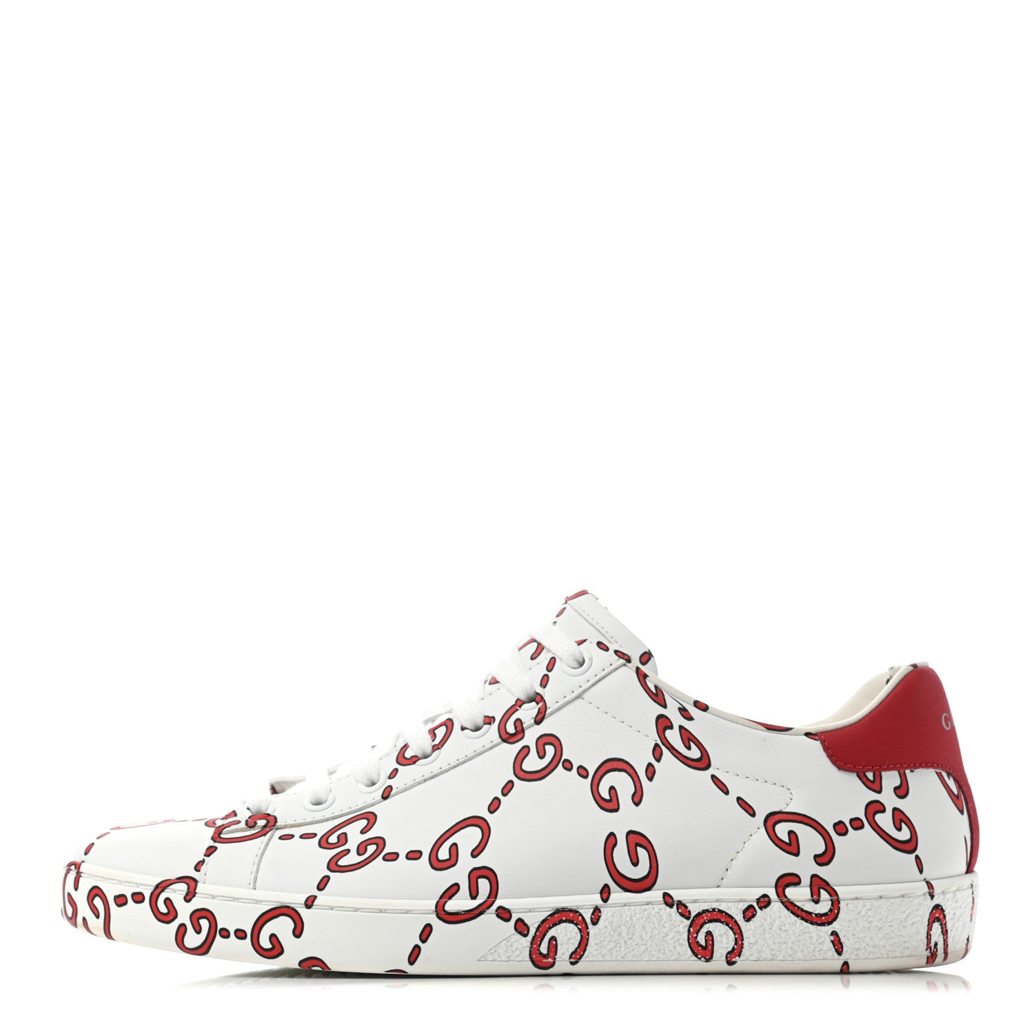 Gucci Calfskin GucciGhost Print Ace Sneakers 39 White Hibiscus Red 1 of 6