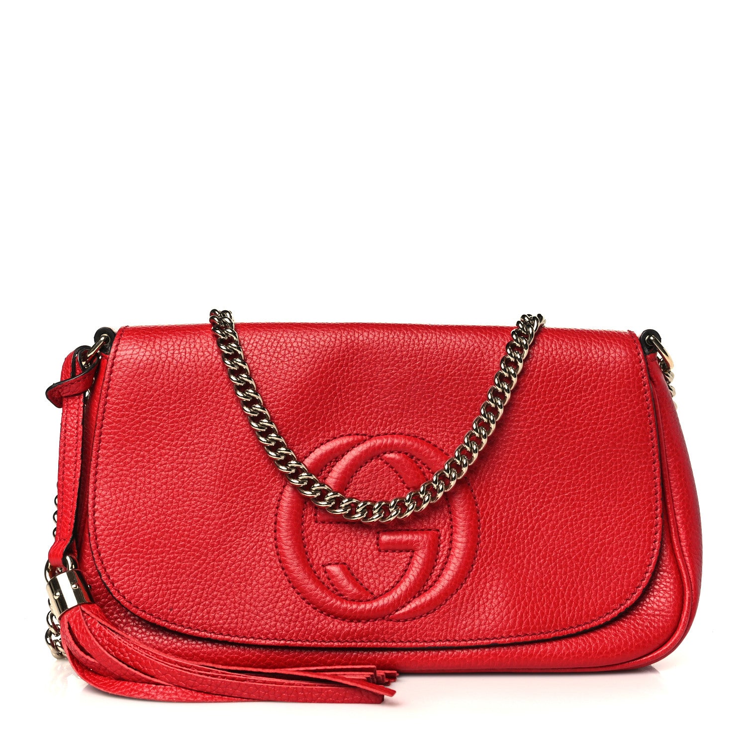 Gucci Pebbled Calfskin Medium Soho Flap Crossbody Vibrant Red 1 of 9