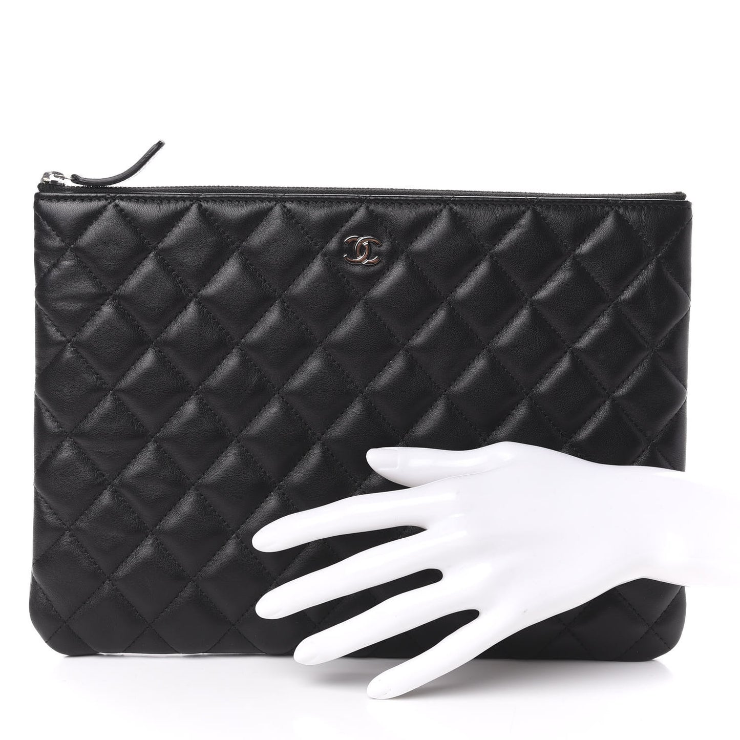 Lambskin Quilted Large Cosmetic Case Black