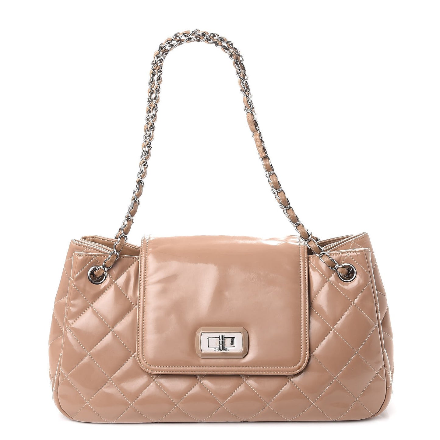 Patent Quilted Accordion Mademoiselle Flap Beige