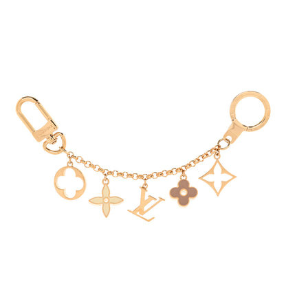 Louis Vuitton Brass Enamel Fleur De Monogram Bag Charm Chain Gold 1 of 4
