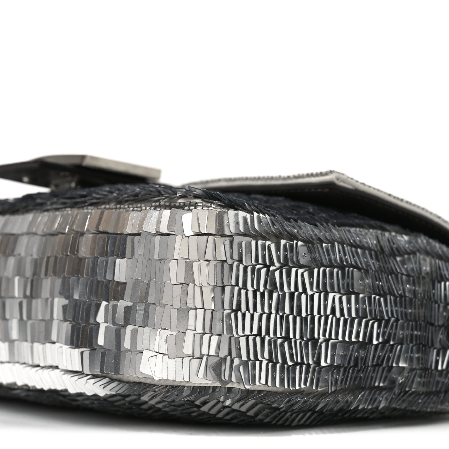 Sequin Paillettes Capretto Lucido Baguette Argento Moro