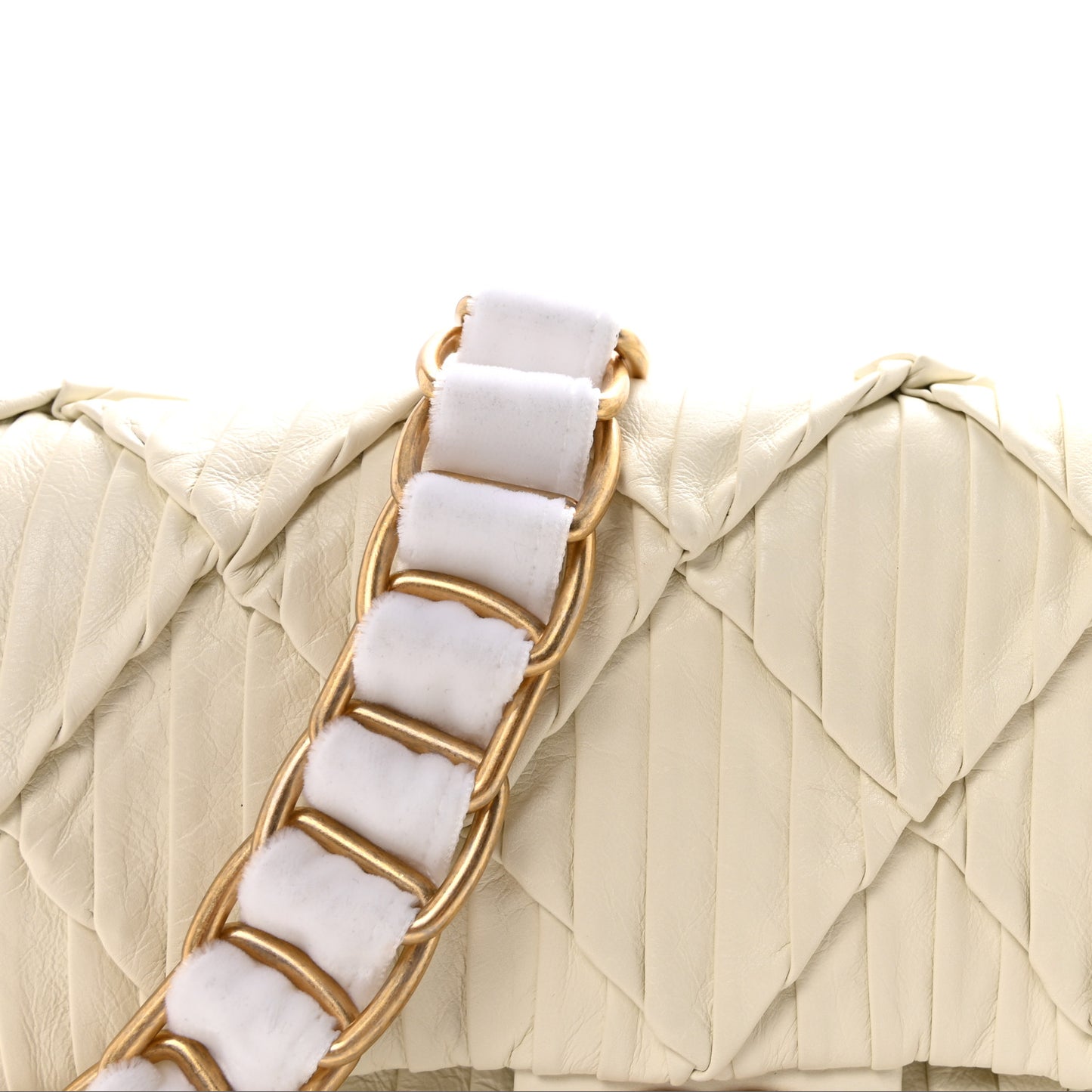 Pleated Calfskin Quilted Medallion Flap White