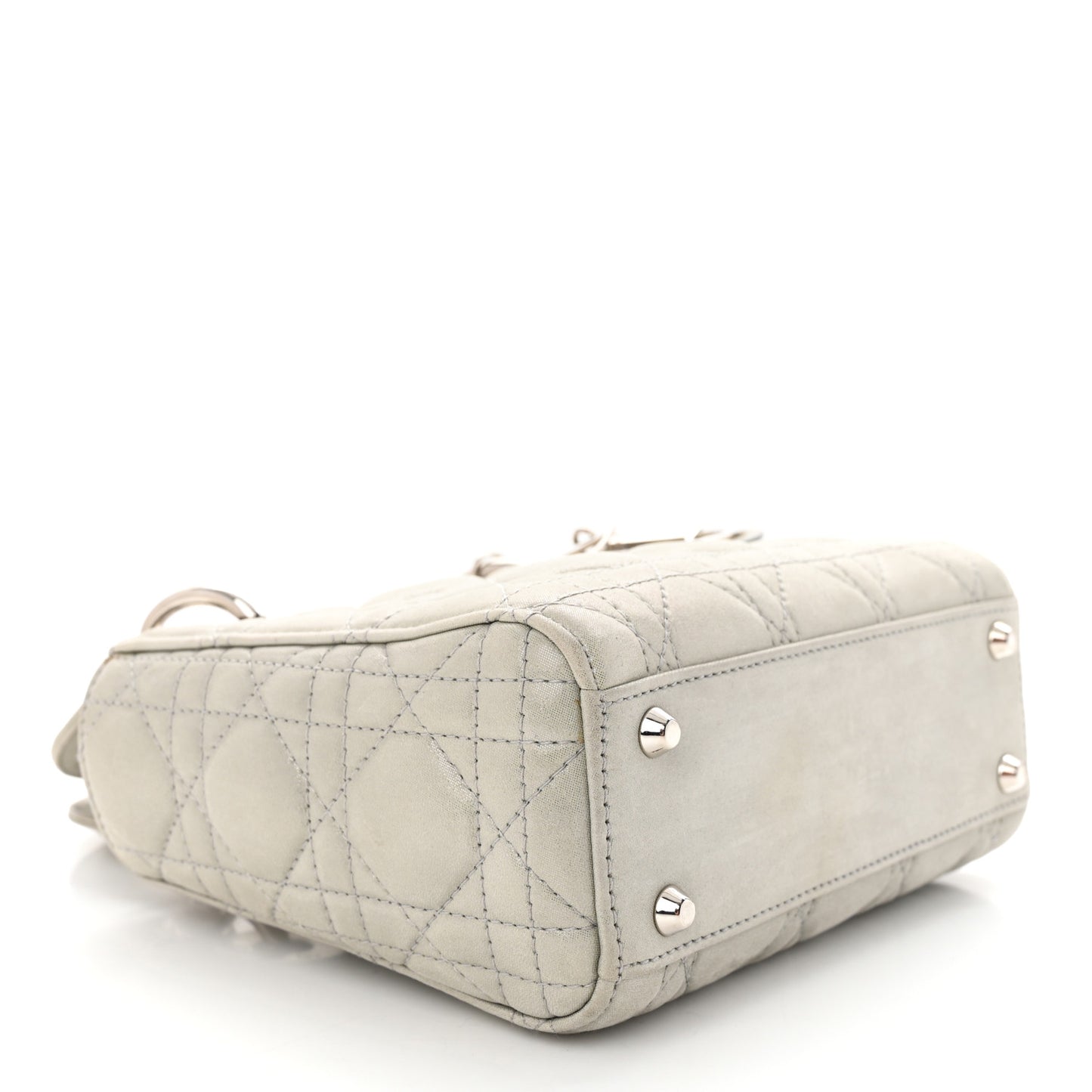 Metallic Nubuck Cannage Mini Lady Dior Silver