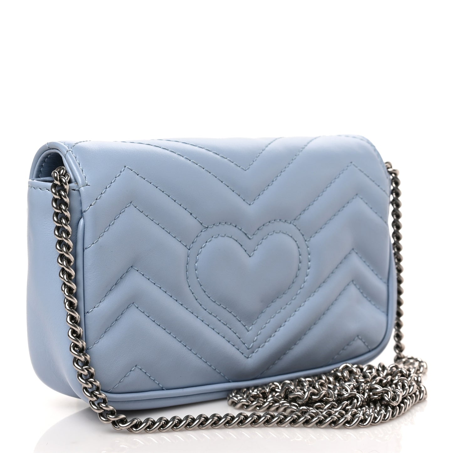 Calfskin Matelasse Super Mini GG Marmont Shoulder Bag Porcelain Light Blue