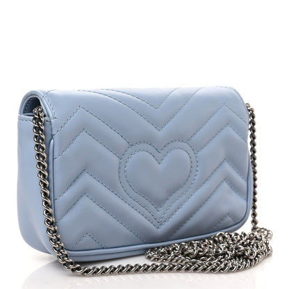 Gucci Calfskin Matelasse Super Mini GG Marmont Shoulder Bag Porcelain Light Blue 3 of 9
