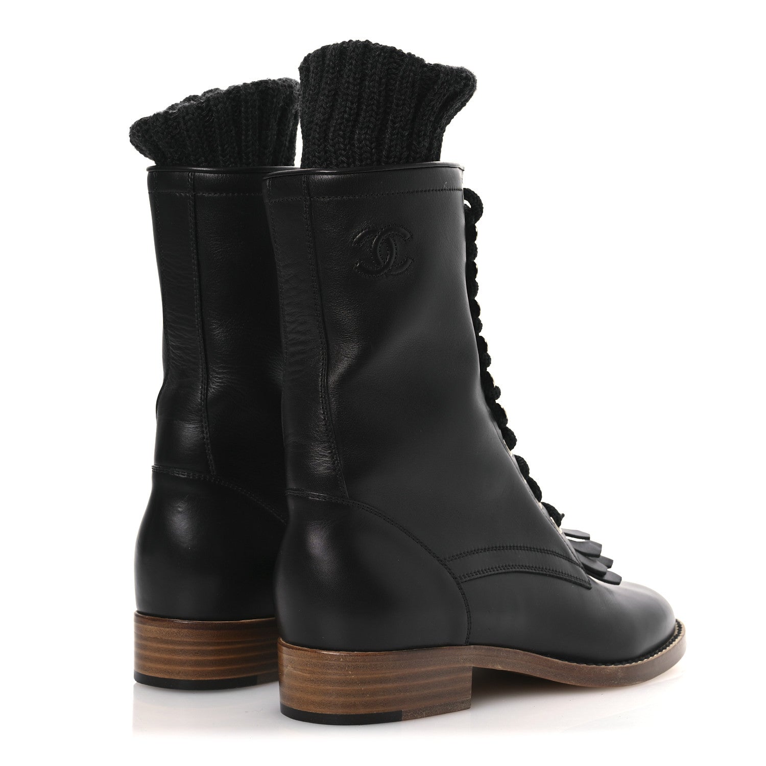 Chanel Calfskin Sock High CC Combat Boots 39 Black 5 of 10