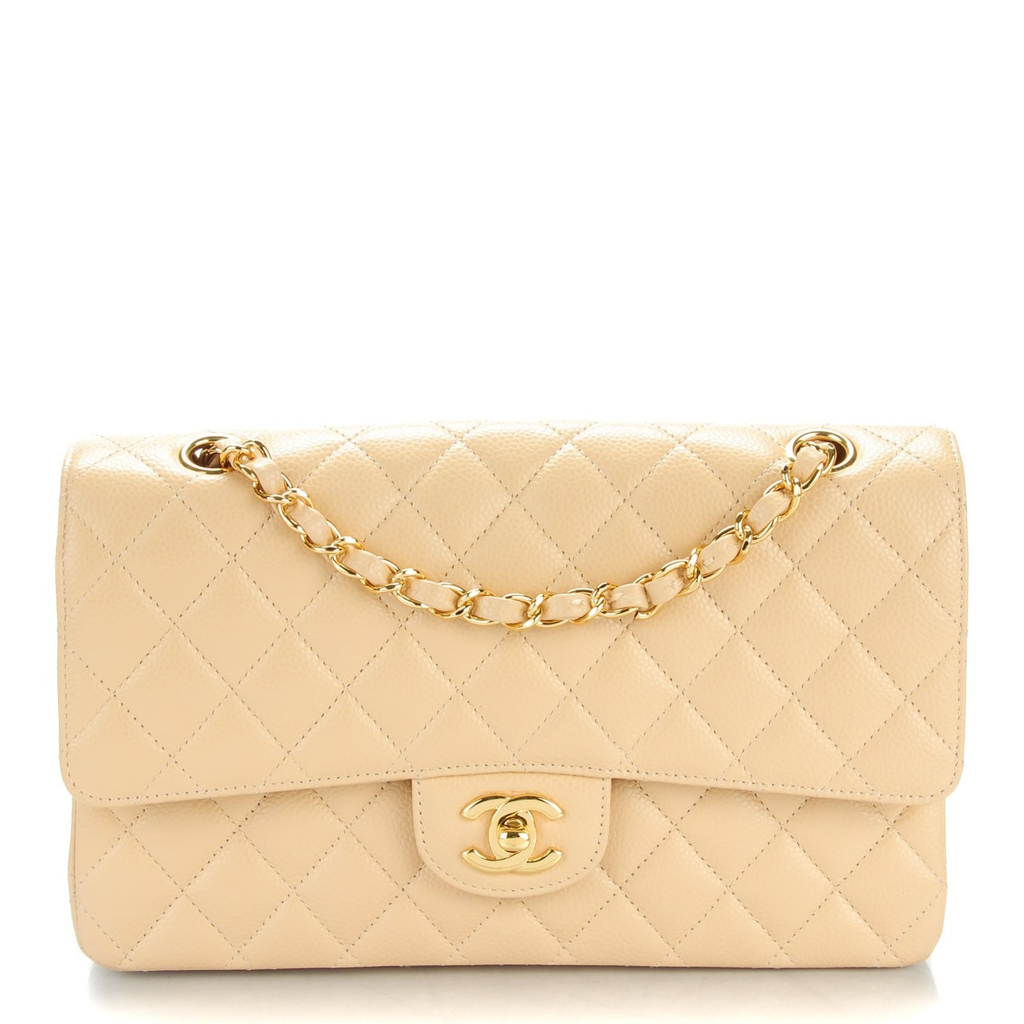 Caviar Quilted Medium Double Flap Beige Clair