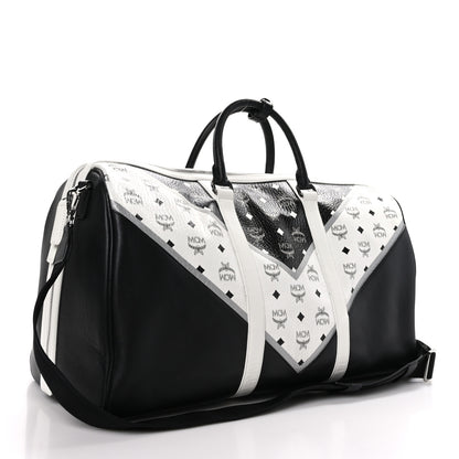 MCM Visetos Chevron Colorblock Ottomar Weekender Duffle Bag Black White 2 of 11