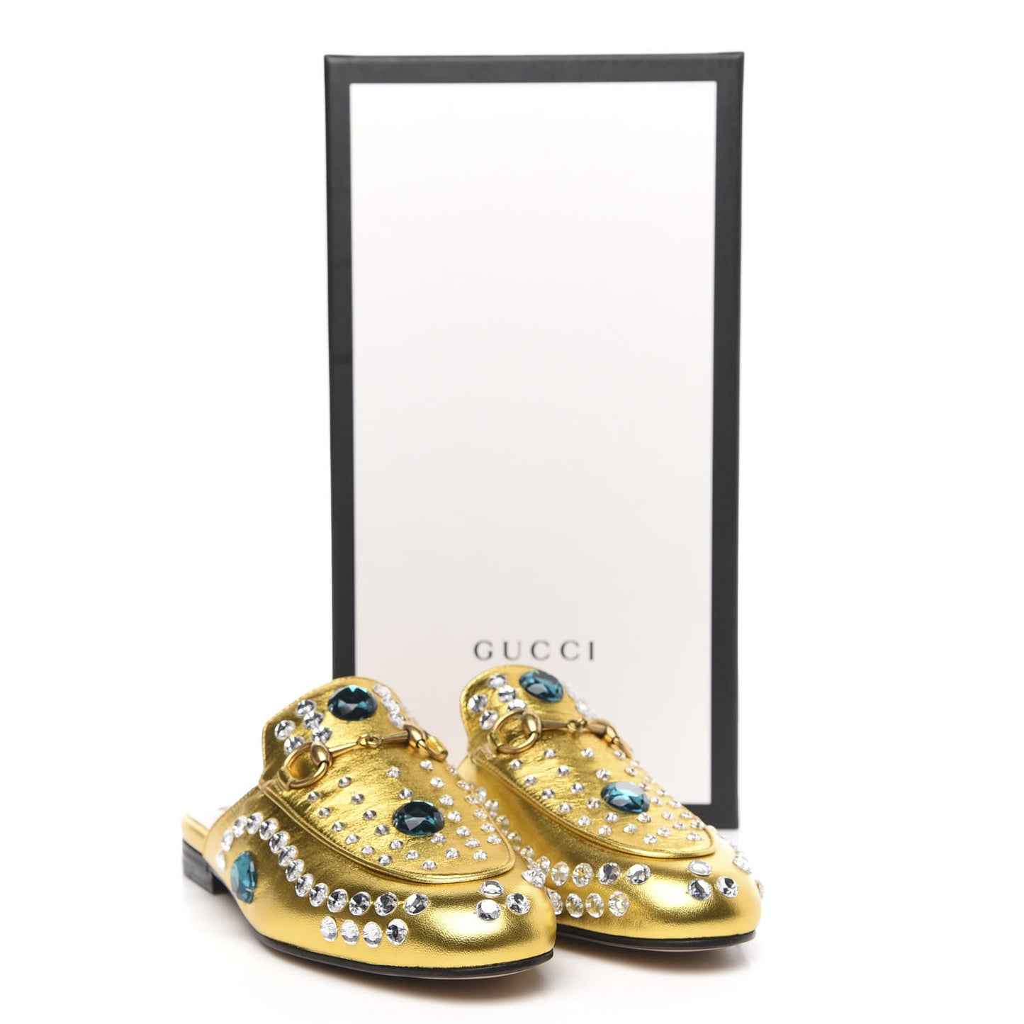 Metallic Nappa Crystal Womens Princetown Slippers 35.5 Gold