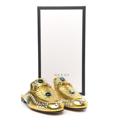 Gucci Metallic Nappa Crystal Womens Princetown Slippers 35.5 Gold 9 of 9