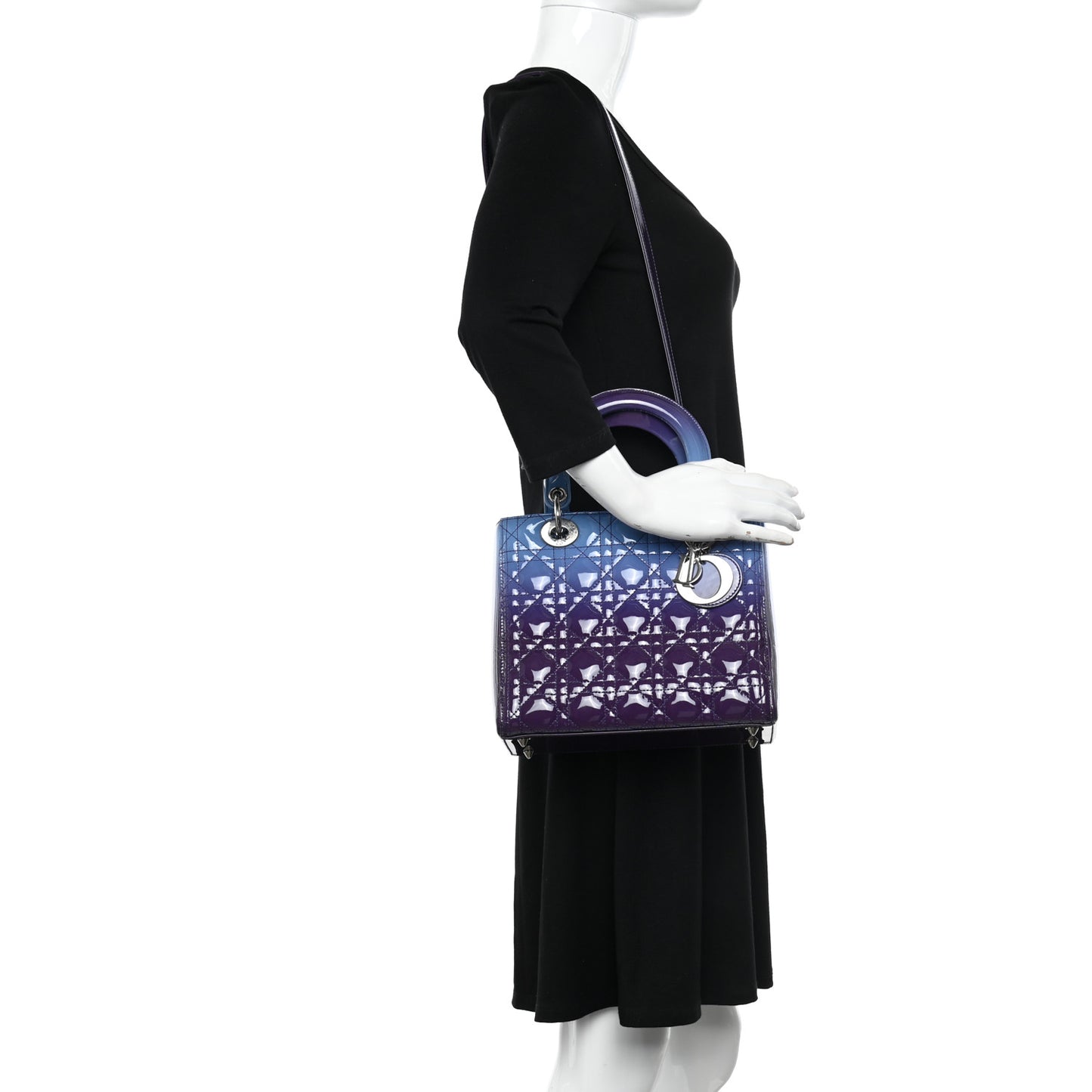 Patent Cannage Gradient Medium Lady Dior Purple Blue