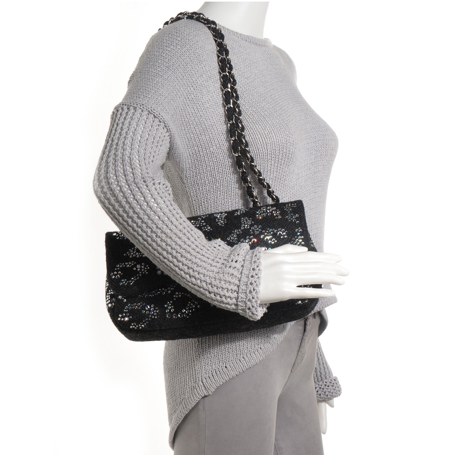 Chanel Tweed Swarovski Crystal Leopard Jumbo Flap Black 2 of 8