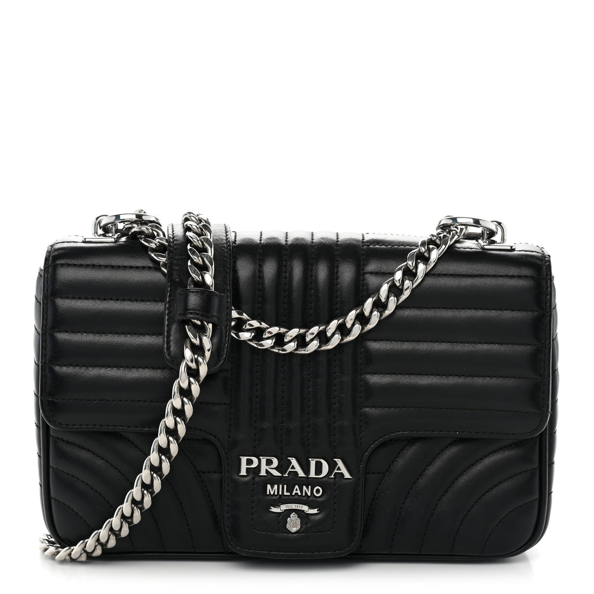 Soft Calfskin Impunture Diagramme Medium Chain Flap Shoulder Bag Black