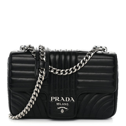 Prada Soft Calfskin Impunture Diagramme Medium Chain Flap Shoulder Bag Black 1 of 12