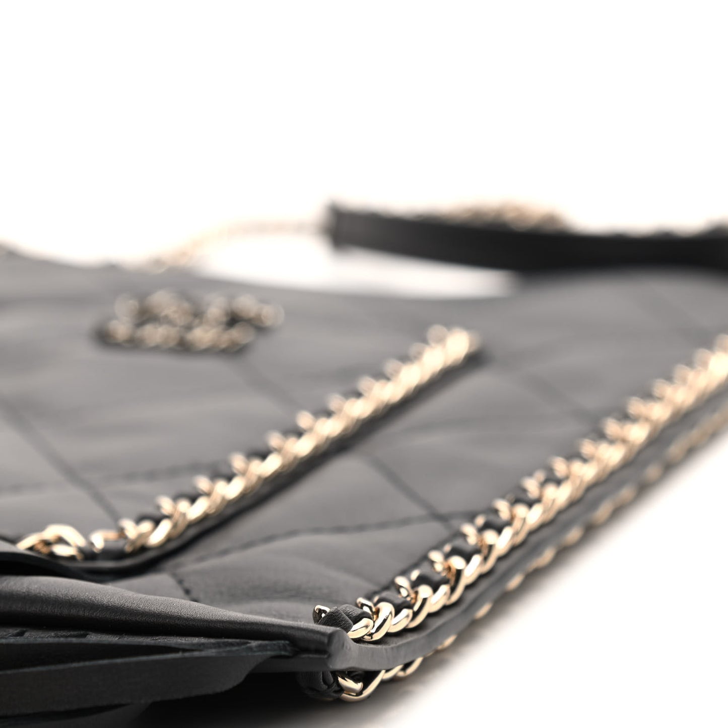 Calfskin Quilted Fringe Small Shopping Bag Black