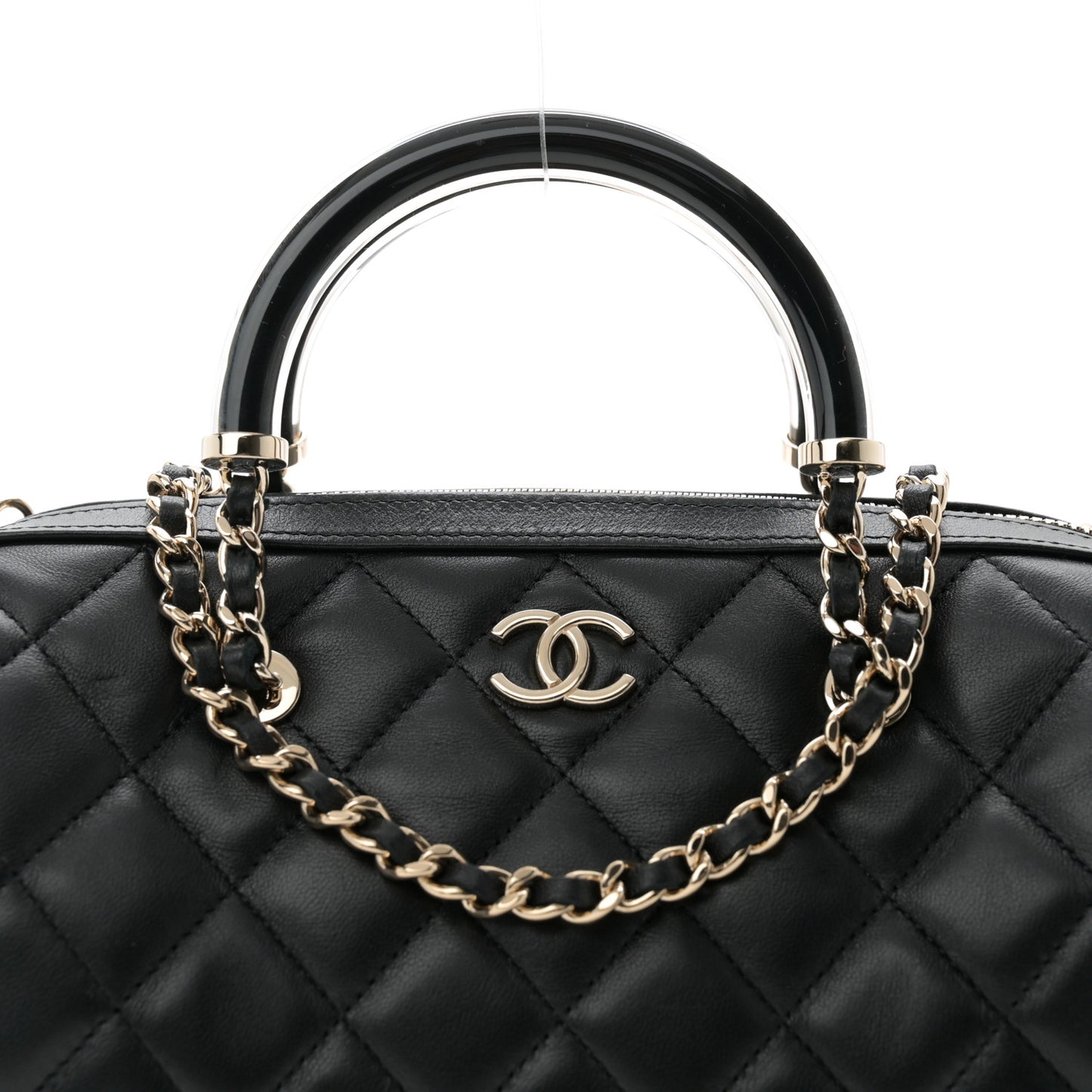 Lambskin Quilted Mini Bowling Bag Black