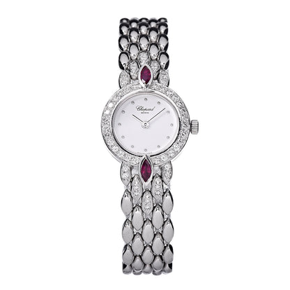 Chopard 18K White Gold Diamond Bezel Ruby 19mm Happy Diamonds Quartz Watch 1 of 6