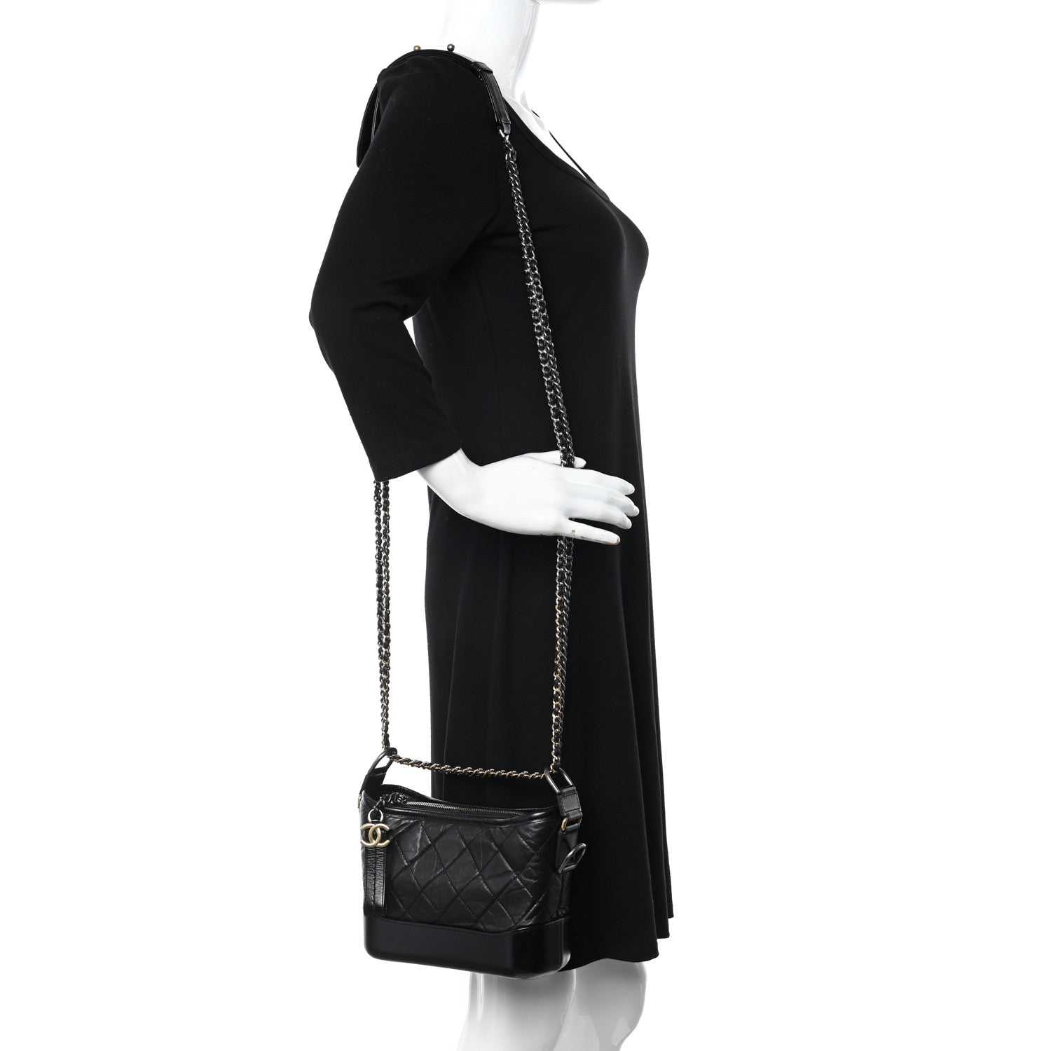 Chanel Aged Calfskin Quilted Small Gabrielle Hobo Black 2 of 10