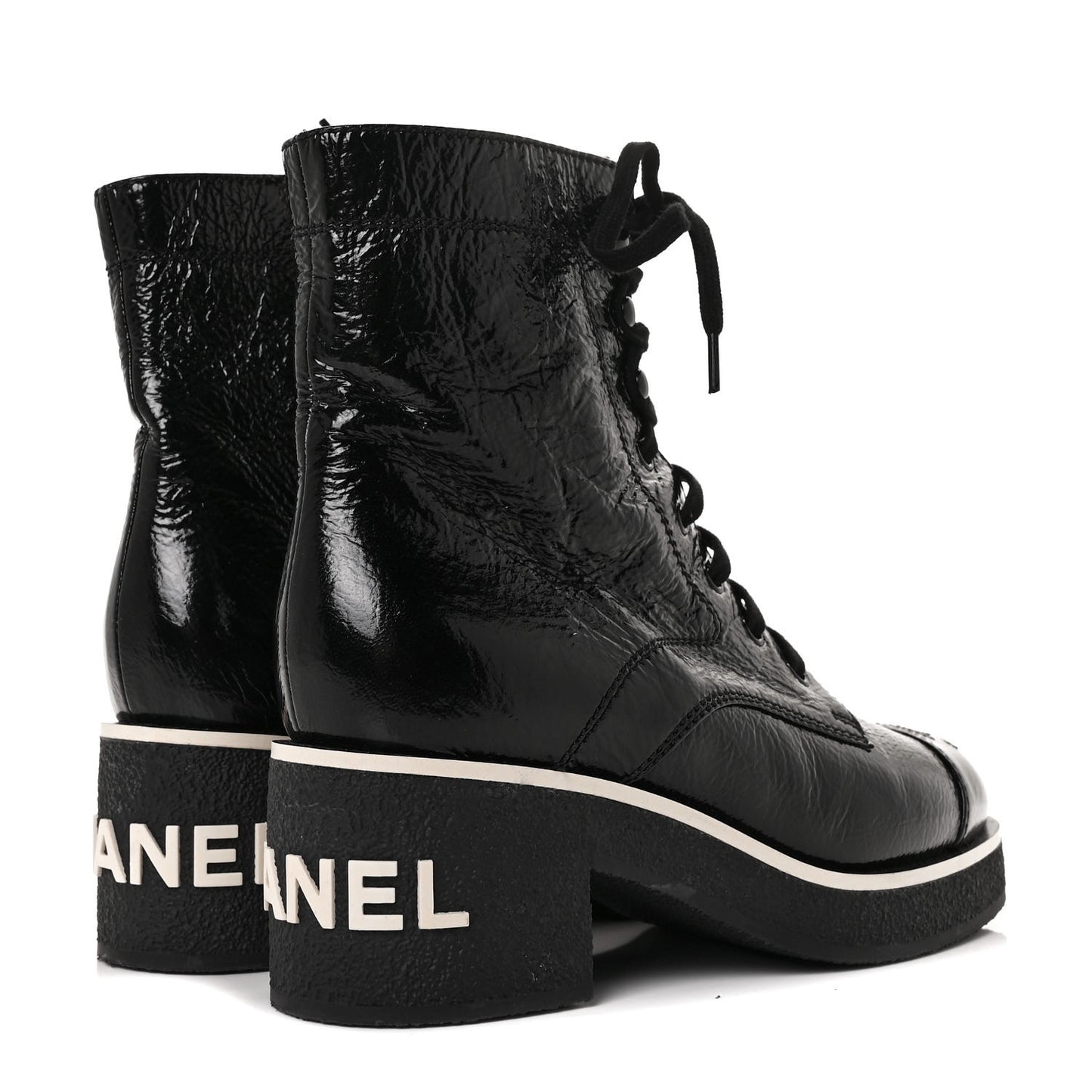 Patent Lace Up Boots 38 Black
